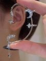 1pc Moon & Star Shape Inlaid Rhinestone Stud Earring With Hollow Design, Perfect For Parties