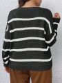 SHEIN Privé Plus Striped Pattern Drop Shoulder Sweater
