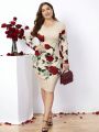SHEIN Clasi Floral Printed Round Neck Bodycon Dress For Women Plus Size