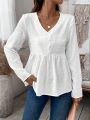 SHEIN LUNE V-neck And Waist Tie Detail Long Sleeve Shirt