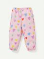 Cozy Cub Baby Girls' Heart Printed Round Neck Sweatshirt And Long Pants 2pcs Set