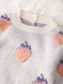 Baby Girl Strawberry Pattern Button Crotch Sweater Jumpsuit