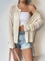 Solid Drop Shoulder Button Front Cardigan