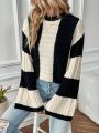 SHEIN Essnce Two Tone Cable Knit Drop Shoulder Sweater