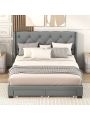 Upholstered Queen Size Storage Bed Linen Upholstered Platform Bed with Two Drawers