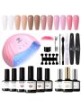 Modelones Jelly Pink Nude Gel Nail Polish Kit With U V Light, 6 Sheer Translucent Soak Off Nail Gel Polish Starter Manicure Kit Base & Top Coat Diy Home Curing Mothers Day Gift