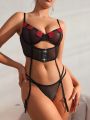 Women's Sexy Embroidery Applique Perspective Mesh Lingerie Set (Valentine's Day Edition)