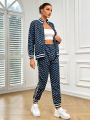 Ladies' Full Printed Zipper Front Jacket And Pants Set