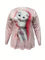 Plus Size Women's Cat Print Long Sleeve T-Shirt