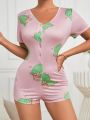 Women'S Short Sleeve Dinosaur Print Pajama Romper