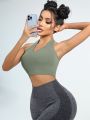 Yoga Basic Rib-knit Backless Crop Sports Halter Top