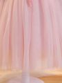 Toddler Girls' Pink Bubble Embroidery & Sequin Embellished Princess Dress Suitable For Performances, Weddings, Parties And Holidays