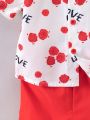 Baby Boys' Letter & Floral Printed Short Sleeve Shirt + Casual Shorts Two-Piece Set