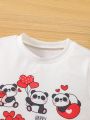 SHEIN Kids QTFun Boys' Comfortable And Versatile T-shirt With Panda & Heart Print