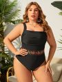 SHEIN Swim Vcay Plus Size One-piece Swimsuit With Wave Stripes