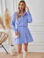 SHEIN Privé Striped Long Sleeve Shirt Dress