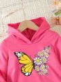 Young Girl Butterfly & Floral Print Hooded Dress