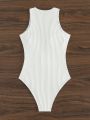 SHEIN Swim Chicsea Deep V-Neck Swimsuit With Rhinestone Circular Decoration