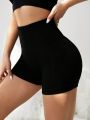 3pcs Solid Color Wide Waistband Athletic Shorts