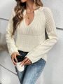 SHEIN Frenchy Notched Neck Raglan Sleeve Sweater