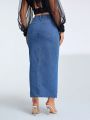 Women's High Split Denim Skirt