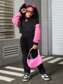 SHEIN Kids Cooltwn Tween Girl Street Style Casual Heart Patchwork Contrasting Color Two-Piece Outfit