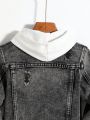 1pc Toddler Boys' Button-Front Ripped Washed Denim Jacket