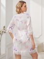 Ladies' Lace Trimmed Floral Printed Robe