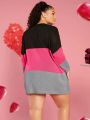 SHEIN CURVE+ Women's Plus Size Color Block Button Front Cardigan