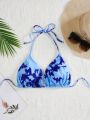 SHEIN Swim Vcay Plus Size Women's Tie Dye Halter Bikini Top