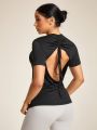 SHEIN Daily&Casual Women's Backless Ruched Sports T-Shirt