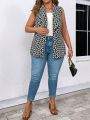 SHEIN LUNE Plus Size Sleeveless Blazer Vest With Shawl Lapel And Full Print Pattern