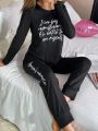 Women's Casual Pajama Set With Letter Pattern