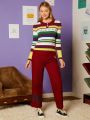 FRIENDS X SHEIN Women's Colorful Stripe Pattern Print Sweater