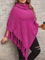 SHEIN LUNE Plus Size Solid Color Turtleneck Pullover Sweater With Fringe Detail