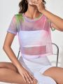 SHEIN Yoga Sxy Tie Dye Fishnet Sports Tee Without Bra