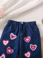 SHEIN Kids QTFun Little Girls' Heart Pattern Jeans Printed Jeans