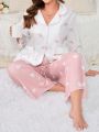 Plus Heart Print Contrast Piping PJ Set