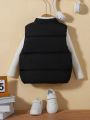 Young Girl 1pc Flap Pocket Zipper Vest Puffer Coat