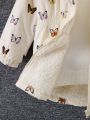 SHEIN Kids EVRYDAY Young Girl Butterfly Print Fuzzy Trim Hooded Thermal Lined Coat Without Sweater