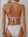 SHEIN Swim Mod Solid Color Bikini Set With Ruffled Hem