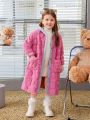 SHEIN Young Girl Contrast Trim Hooded Teddy Coat