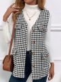 Women's Sleeveless Tweed Check Print Coat