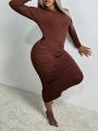 SHEIN Slayr Plus Size Solid Color Pleated Bodycon Dress