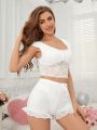 Lace Trimmed Camisole Top & Shorts Ladies' Pajama Set