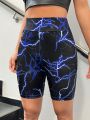 SHEIN Coolane Women's Tight-fitting Lightning Printed Shorts With Wide Elastic Waistband For Base Layer