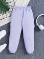 Young Girl Letter Patched Detail Flap Pocket Cargo Pants