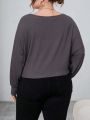 SHEIN Essnce Plus Size Off-Shoulder Long-Sleeved Casual T-Shirt