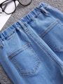 SHEIN Kids KDOMO Girls' Plain T-Shirt And Flare Jeans Set