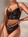 SHEIN Women's Sexy Lace Zipper Lingerie Set